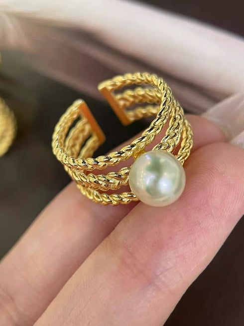 Gold Akoya Pearl Weaving Open Ring — Modern Luxury